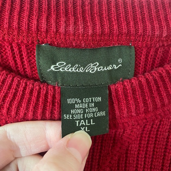 Vtg Eddie Bauer Classic Preppy Red Ribbed Crewneck Thick Knit Sweater XL Tall - Picture 4 of 7